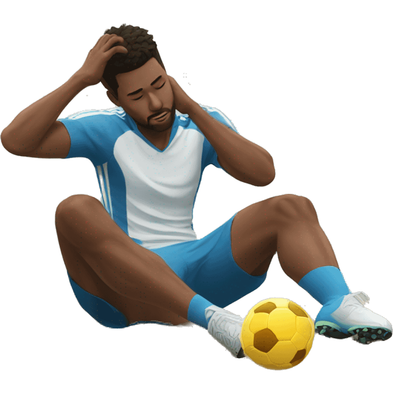 soccer player sitting on the floor holding his knee in pain emoji