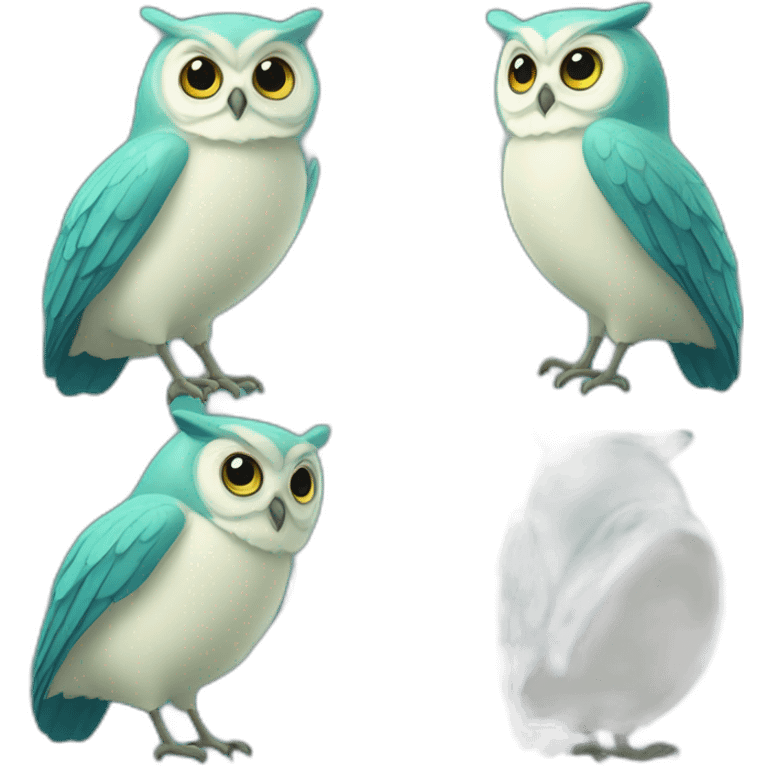 hibou vert et bleu emoji