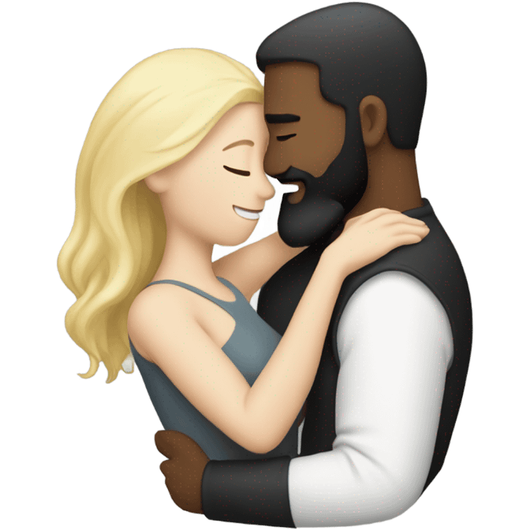 Man, white skin, short black hair, long beard, hugging a white woman with blonde hair  emoji