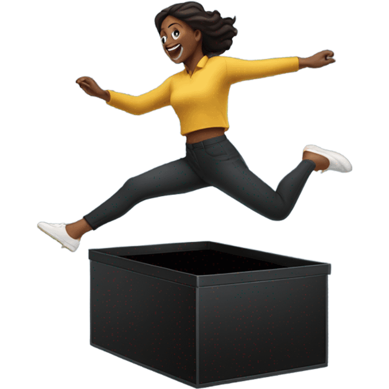 woman jumping on black box emoji