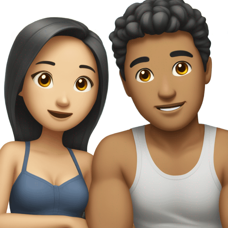 asian girl laying on the beach with american boyfriend emoji