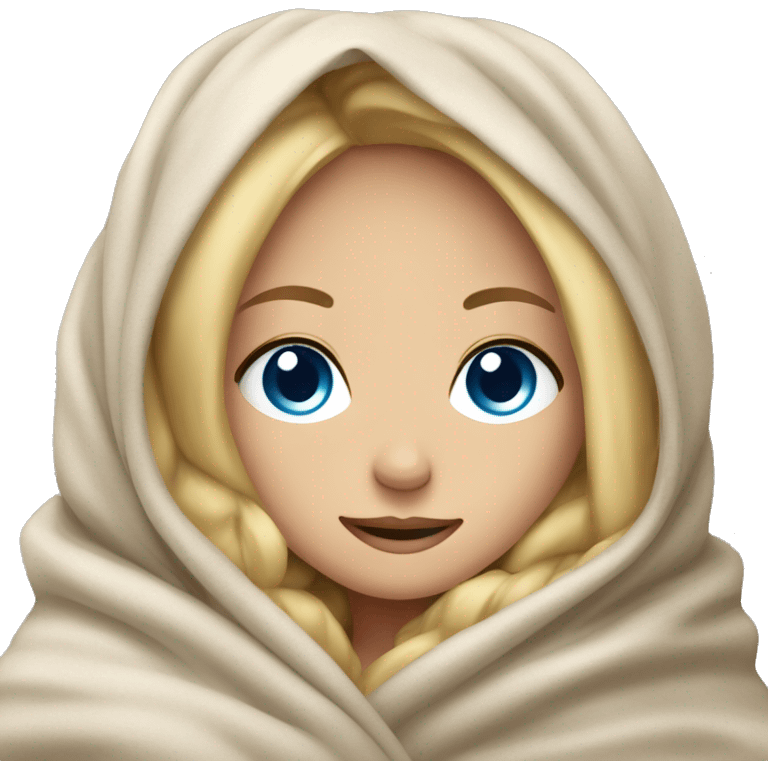 blonde girl blue eyes relaxed wrapped in blankets emoji