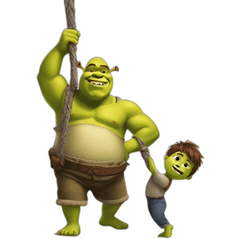 Shrek with a kid who try to climb his body emoji