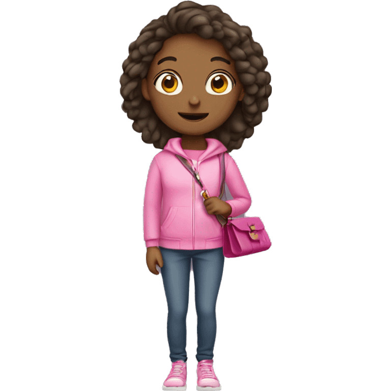 Girl wearing pink with purse emoji