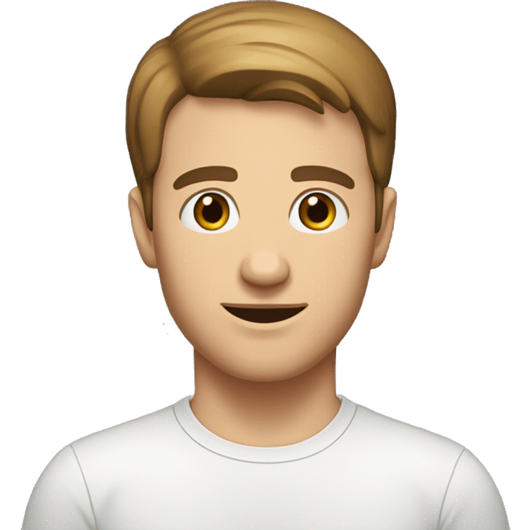 A 22 year old, white man, with short brown hair, with none facial hair,   with brown eyes wearing a t-shirt. emoji