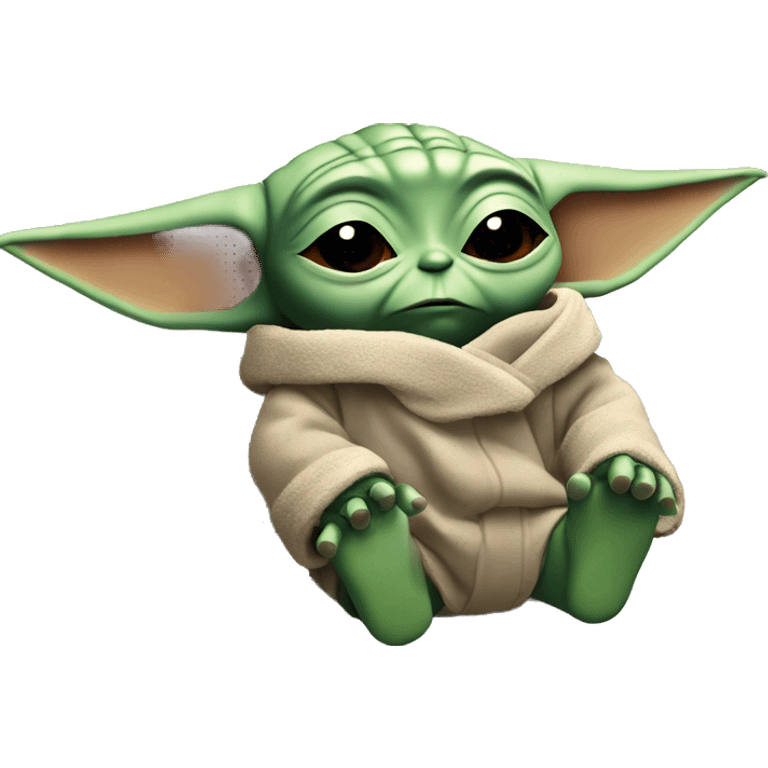 baby yoda is lying in bed with his eyes closed. Around him are flying letters ZZZZ emoji