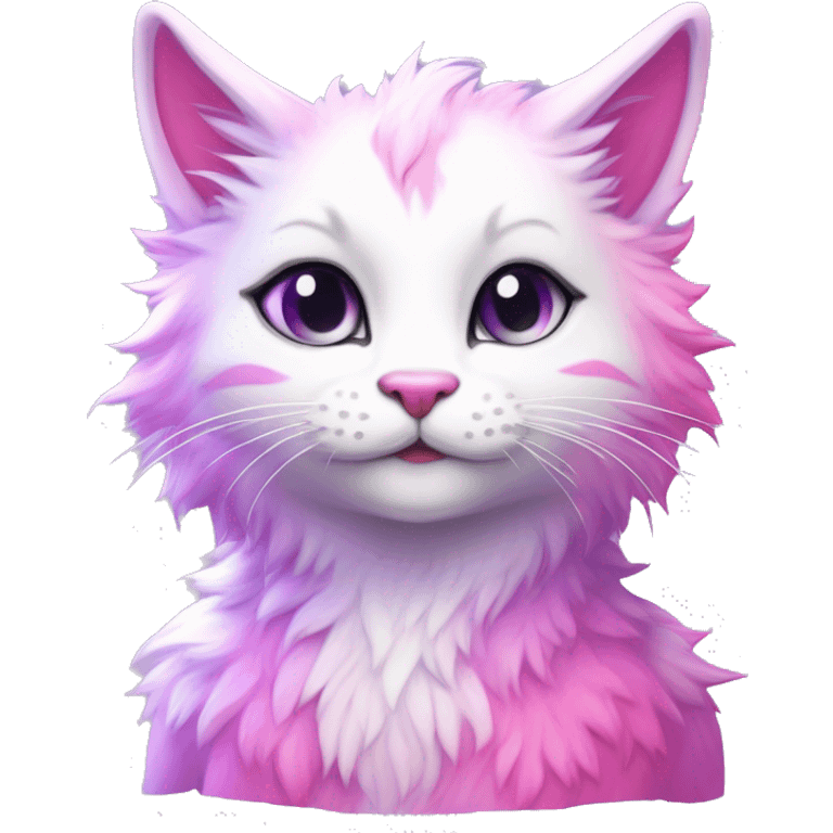 Kawaii colorful bright lilac-pink-white-gradient fantasy ethereal anthro feline fursona animal creature emoji