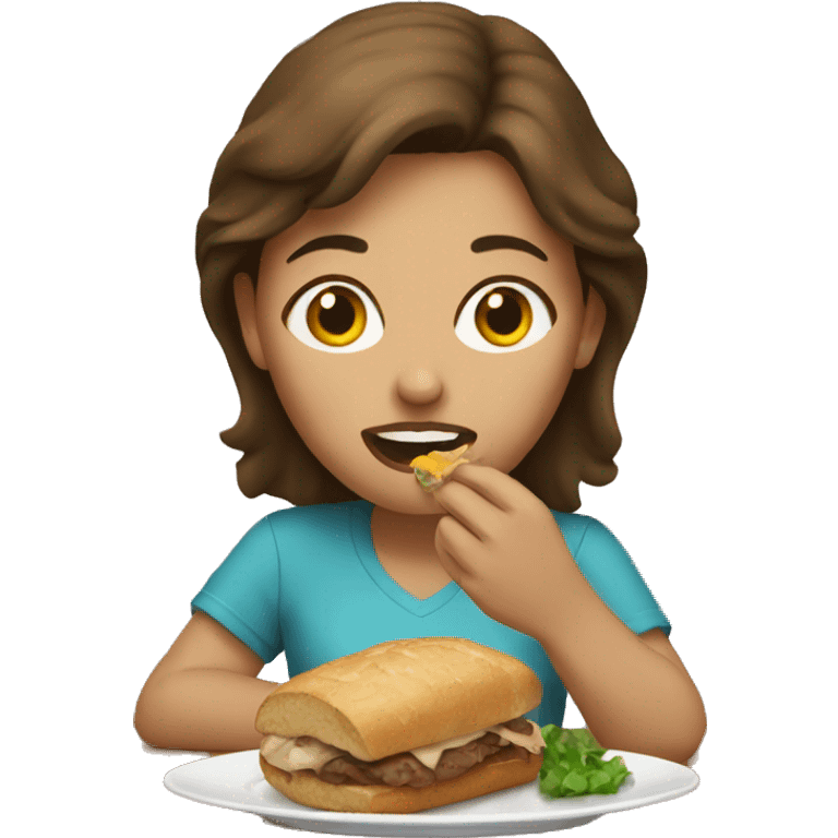 Brown hair woman eating food emoji