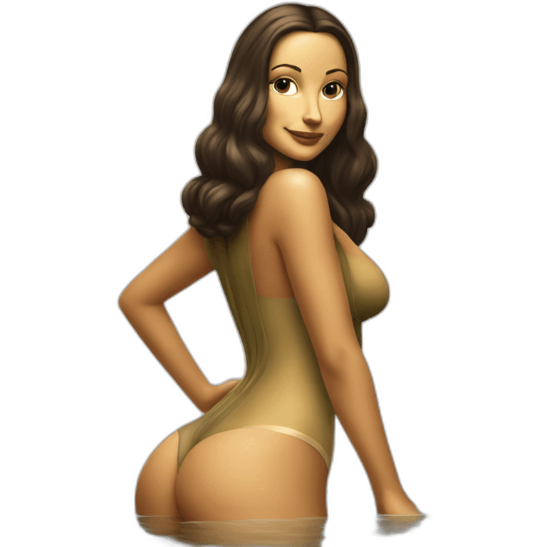 sexy mona lisa back on high heels swimming suit long legs posing emoji