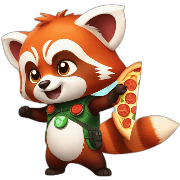 Red panda hero with pizza emoji