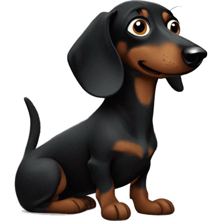 A black dachshund watching tv emoji