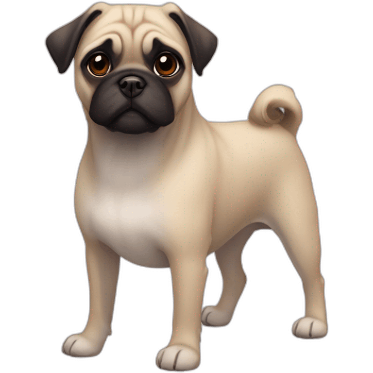 A pug cross bred with a schnauzer with fully white furr and brown eyes emoji