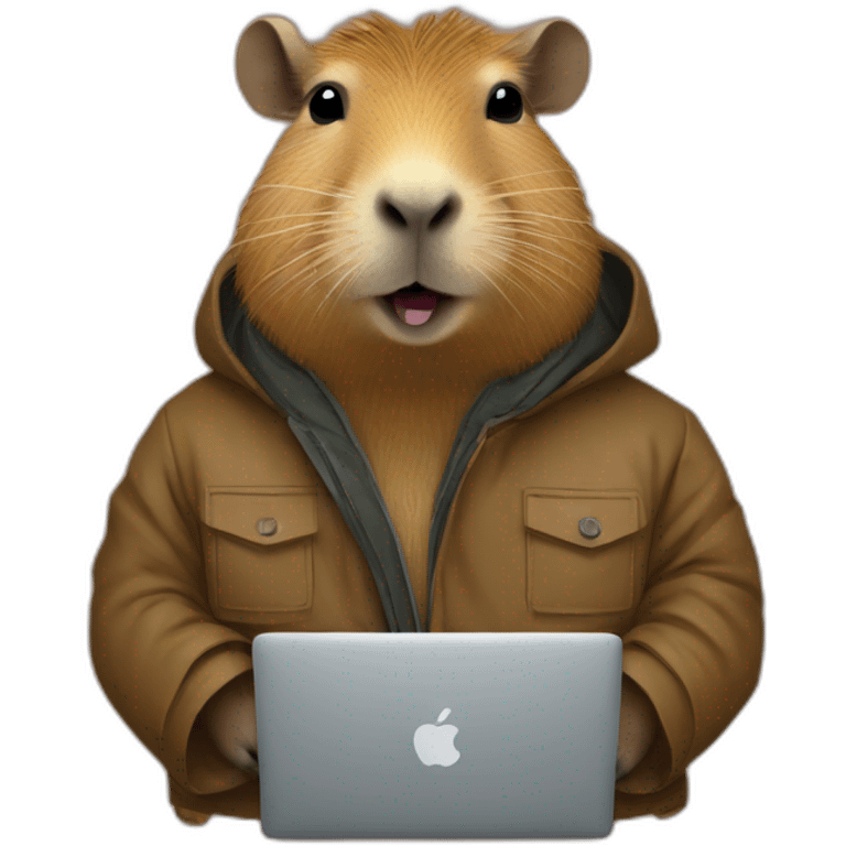 Capybara in a jacket with a Macbook emoji