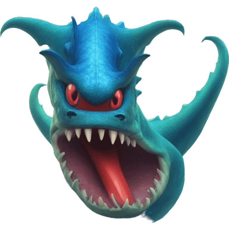 Sea monster Leviathan with blue and red horns emoji