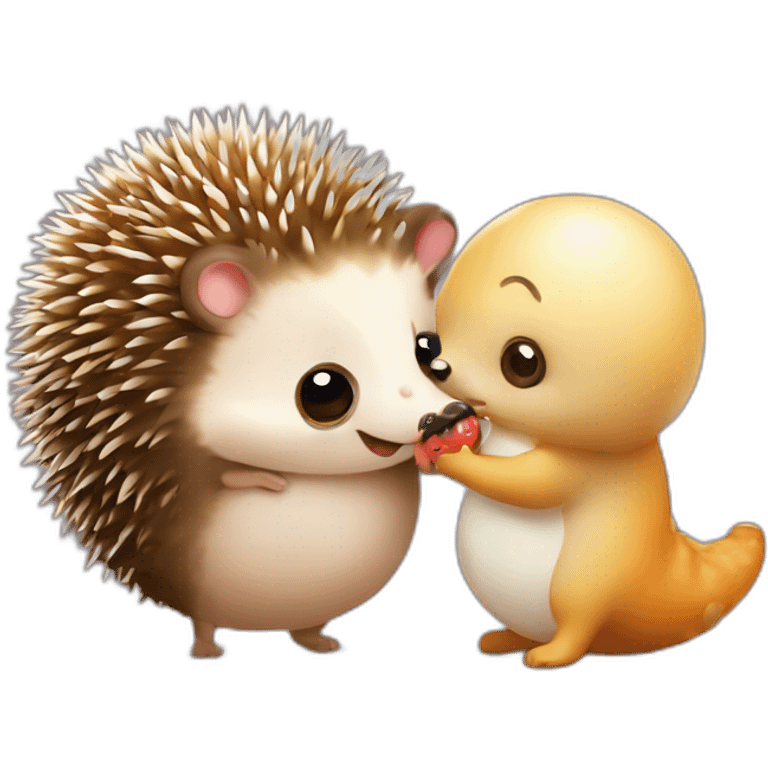 cute hedgehog and lovley snail kissing emoji