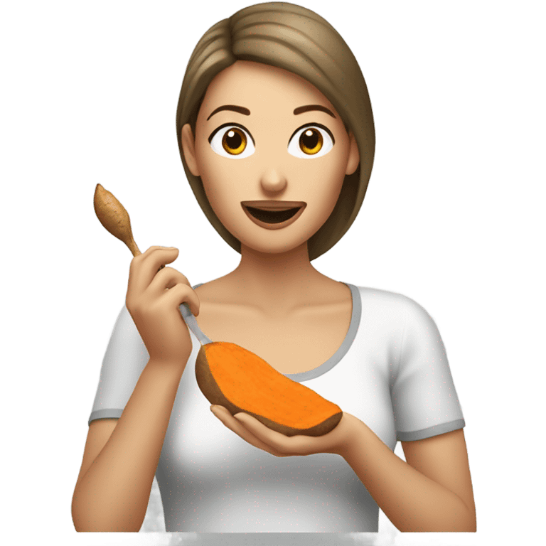 Caucasian women eating sweet potato  emoji