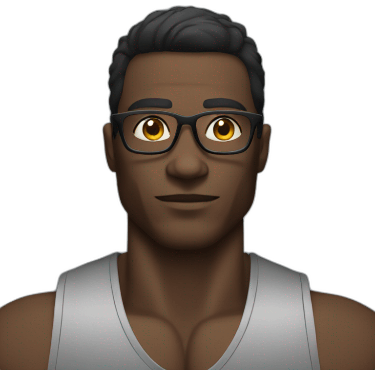 Black muscles man wearing glasses emoji