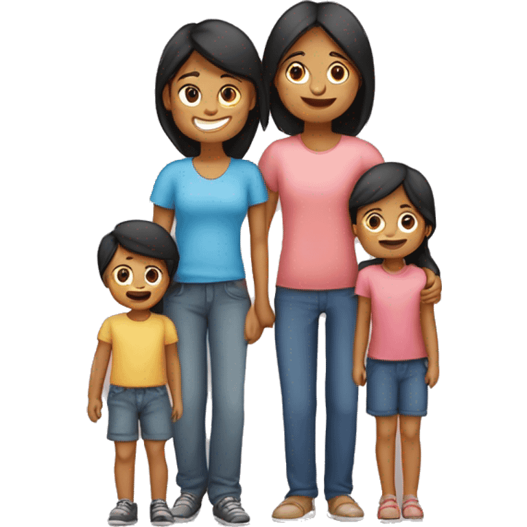 Make an emoji of a family with 2 kids and 1 toddler and 1 of the kids is a female and the toddler is a female and the other kid is a male and their mum is from the Philippines and their dad is from India  emoji