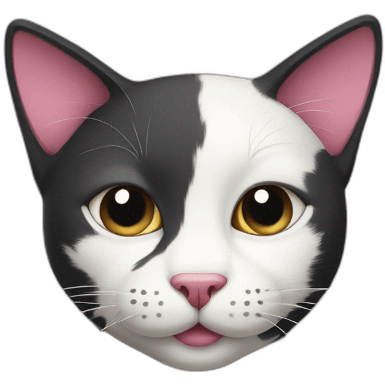 Black cat with white and pink nose and white spots around the mouth and a white neck emoji