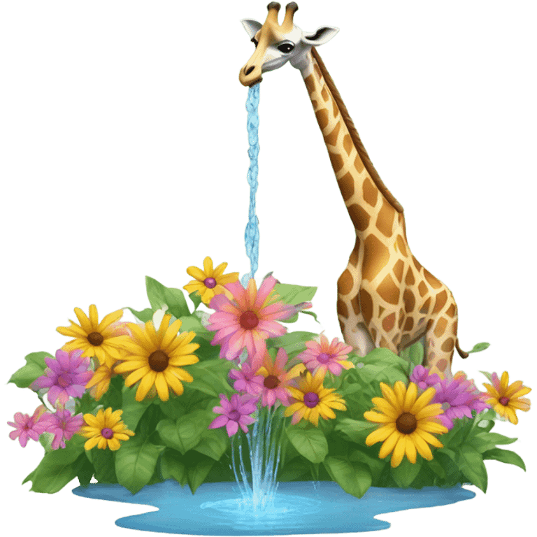 giraffe watering flowers emoji