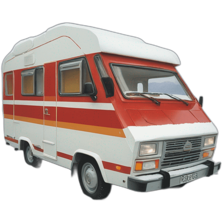 Lord münsterland caravan red Stripe 1985 in snow emoji