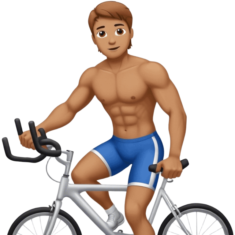 Man with light brown hair at the gym on bike  emoji