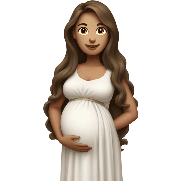 A pregnant woman with long brown hair, wearing a white flowing dress emoji