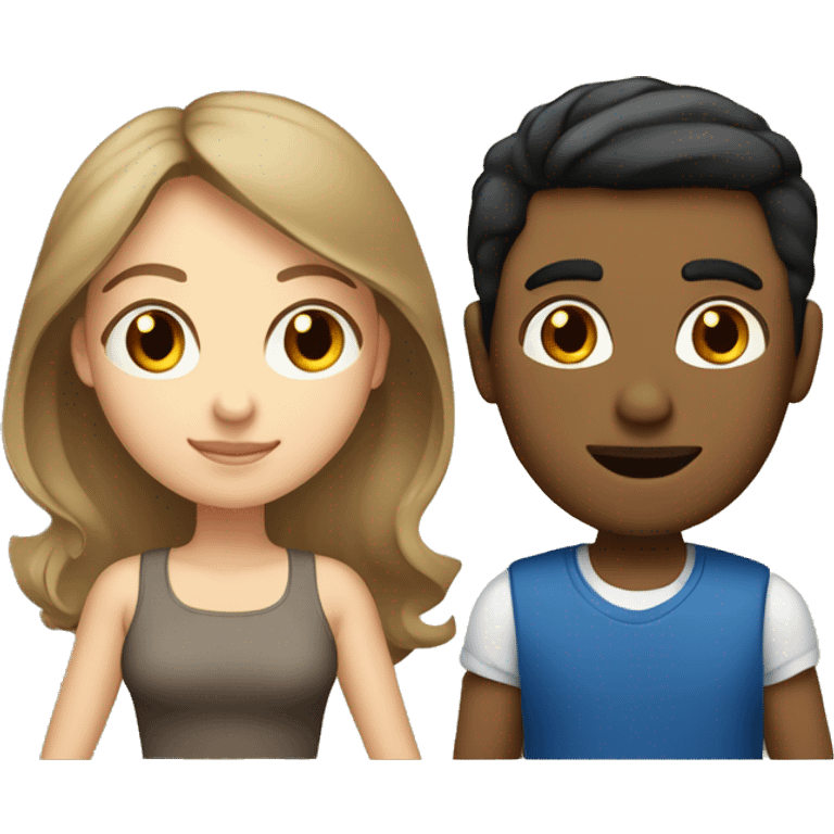 Long light brown hair woman blue eyes with man with olive skin with short black hair couple  emoji