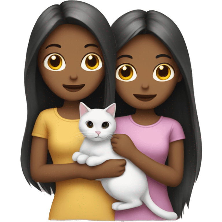 Two long hair girls with white skin and two cats in hands emoji