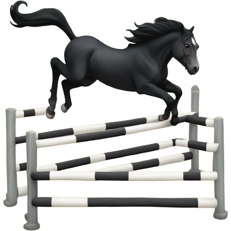 BLACK HORSE JUMPING AN OBTACLE, THE HORSE IS COMPLETELY BLACK  emoji