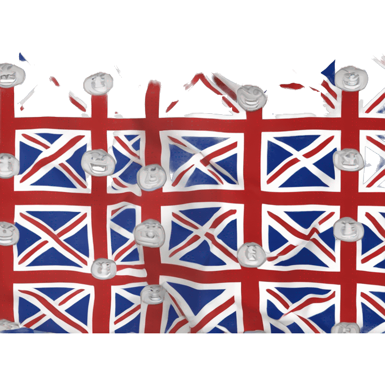 Flag. British jack in top left corner with 8 perpendicular stripes with repeating descending colors, white, red, blue emoji