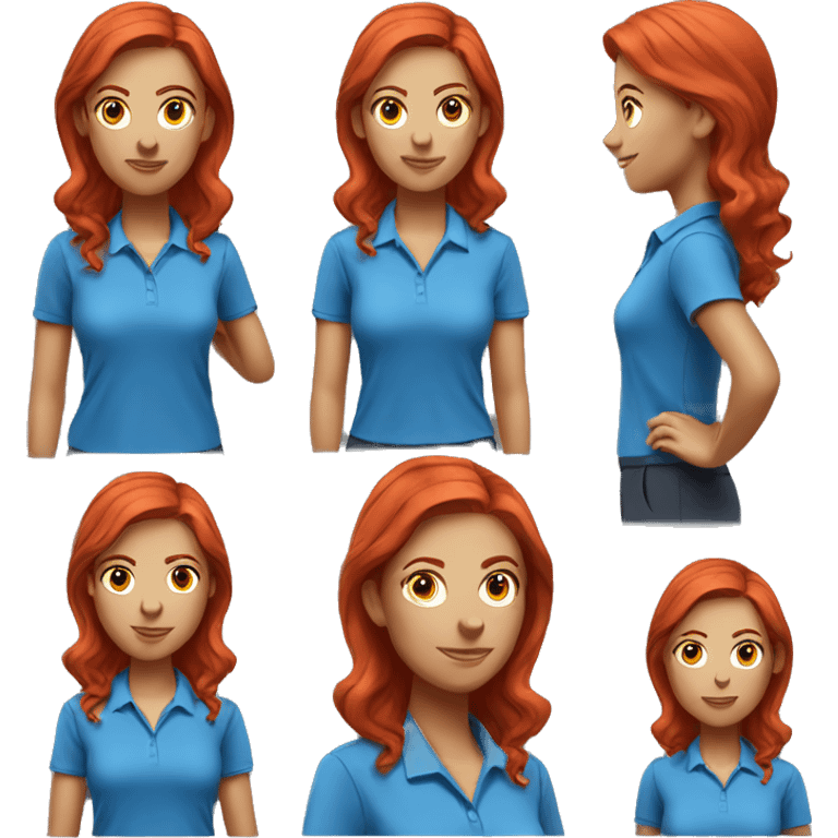 a female golf coach with red hair and blue shirt emoji