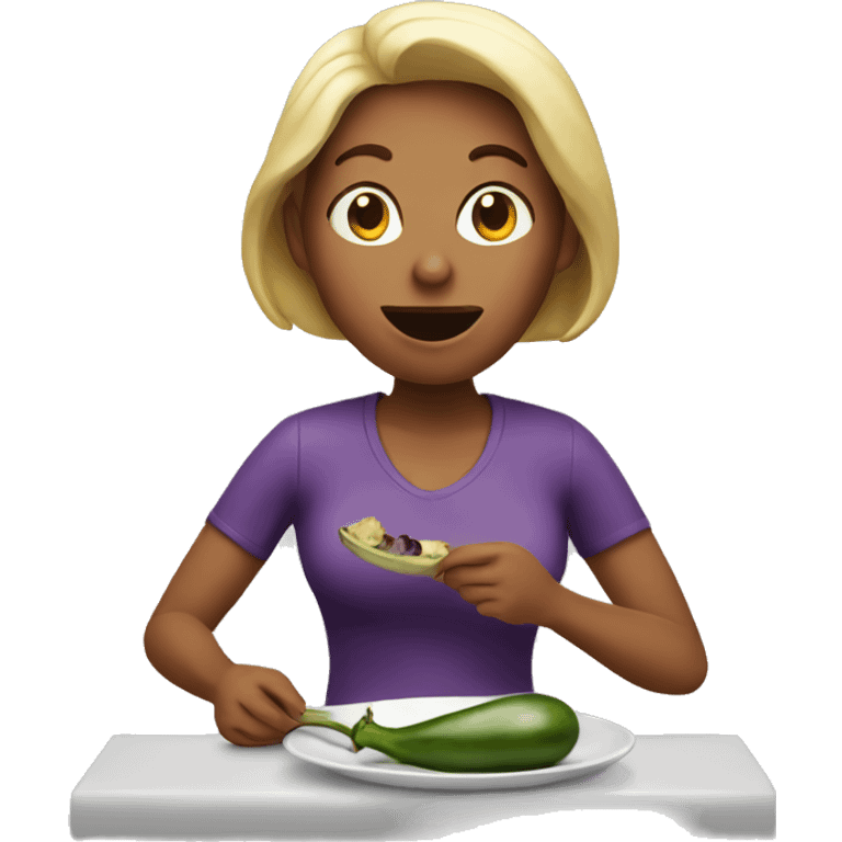 Woman eating eggplant emoji