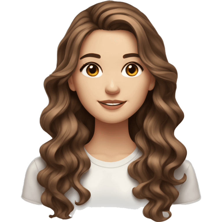 White girl brown eyes with long wavy brown hair with brown highlights balayage  emoji