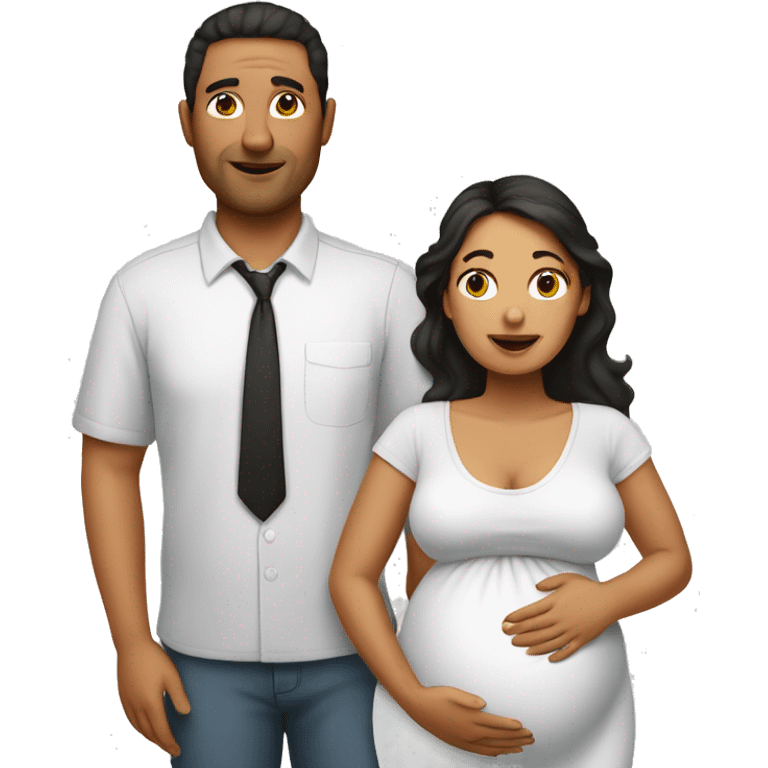 Latin pregnant wife and husband without facial hair emoji