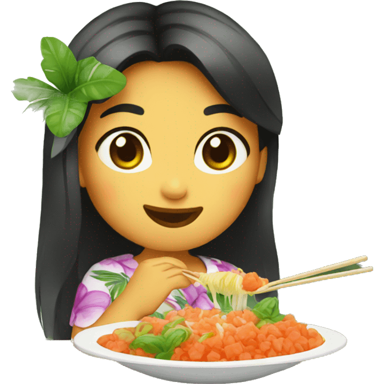 hawaian girl eating poke emoji