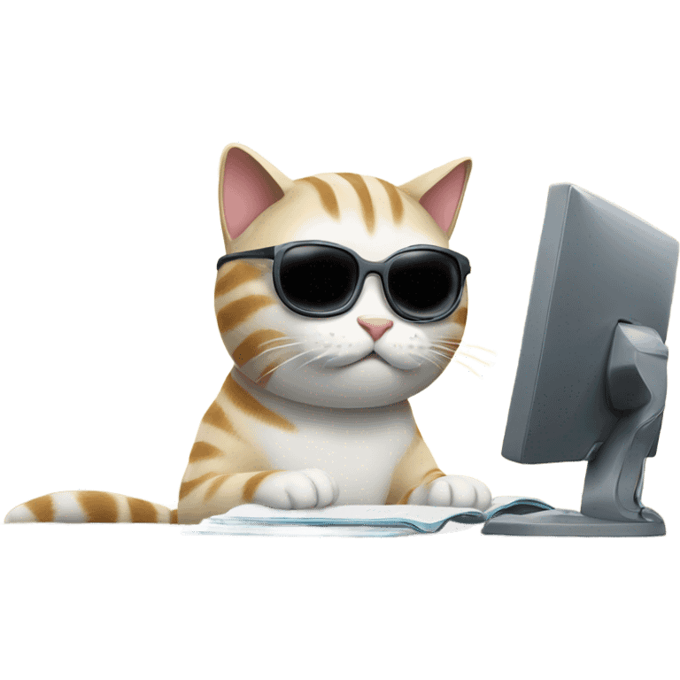 Cat taking exam on computer emoji