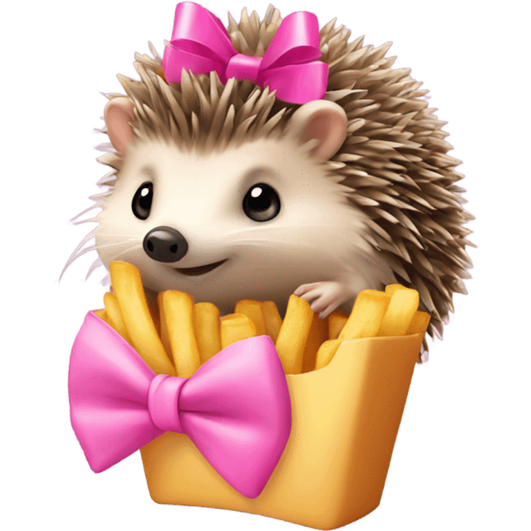 hedgehog with a pink bow and French fries emoji