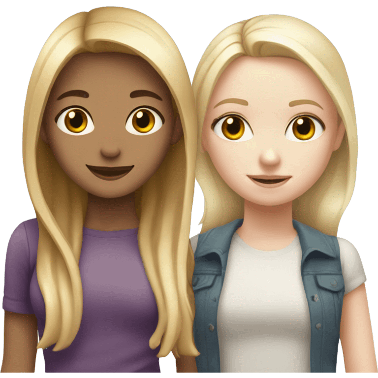 Girl adult with blond straight hair and white skin hugging teenage girl with pale white skin and brown hair emoji