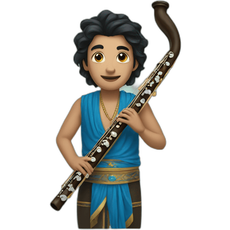 blue krisna with black hair and a flute emoji