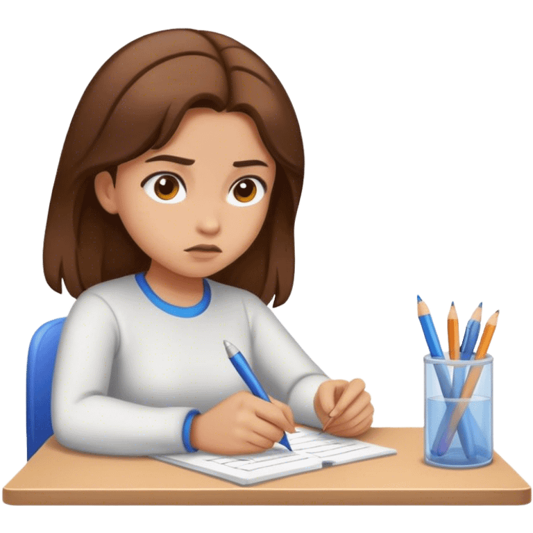 girl with brown hair and light skin taking a test emoji