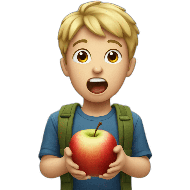 boy shouting at an apple emoji