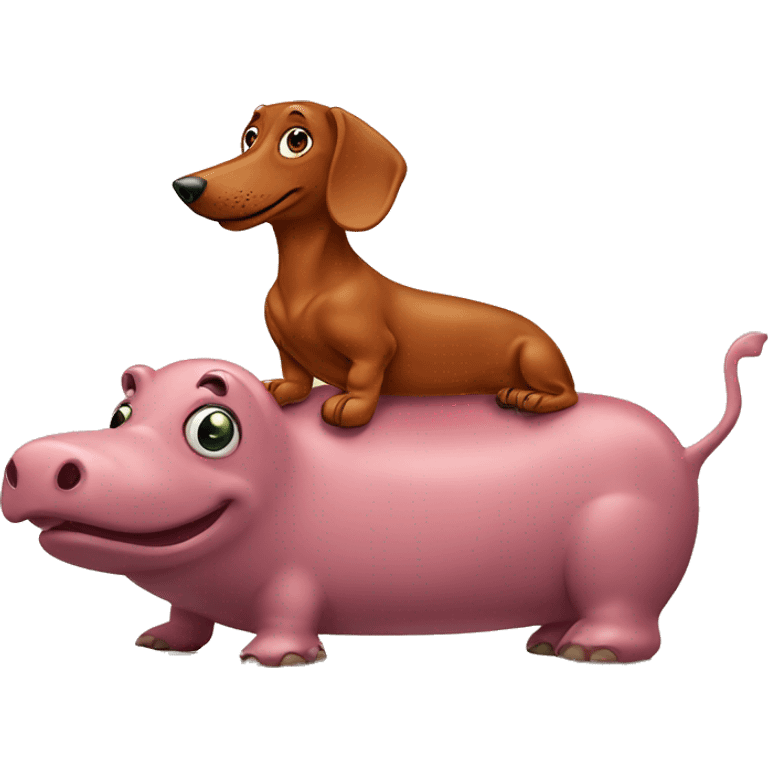 Red dachshund riding hippo emoji