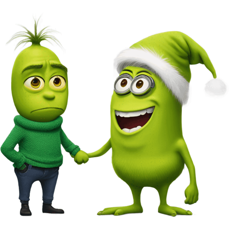 the grinch and a minion holding hands emoji