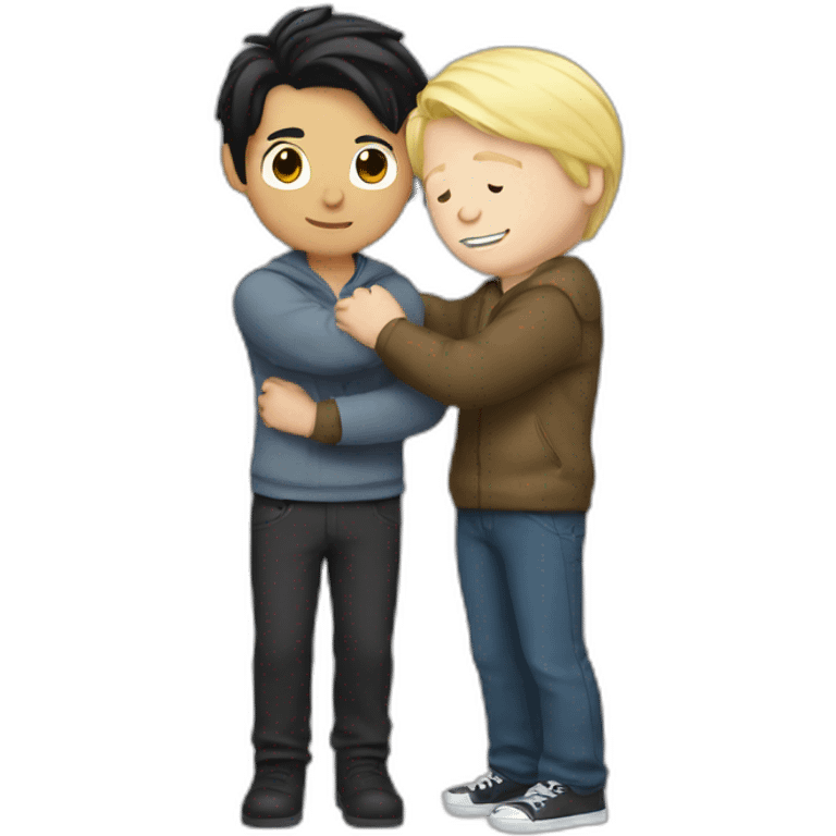 blond white guy hug white boy with black hair emoji