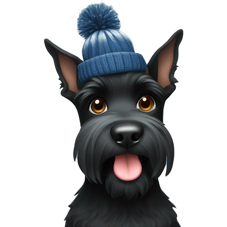 Black Scottish terrier wearing winter hat emoji