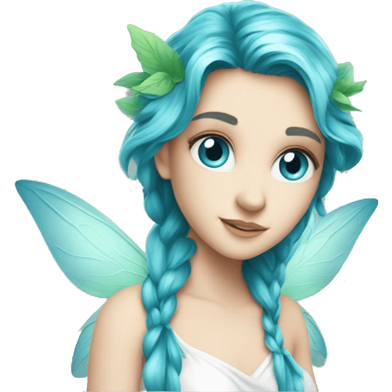 Beautiful, leaf, fairy, blue, turqoise, green, long hair, big wings, blue eyes, pale skin emoji