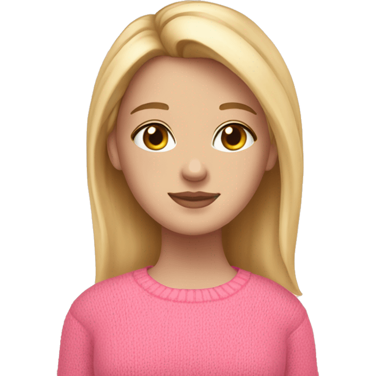 Pretty white girl with blonde layered hair and hazel eyes pink sweaters standing cozy emoji