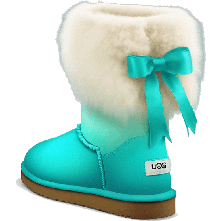 Realistic pair of tiffany blue to turquoise ombre fur Ugg boots with silk ribbon bows. emoji