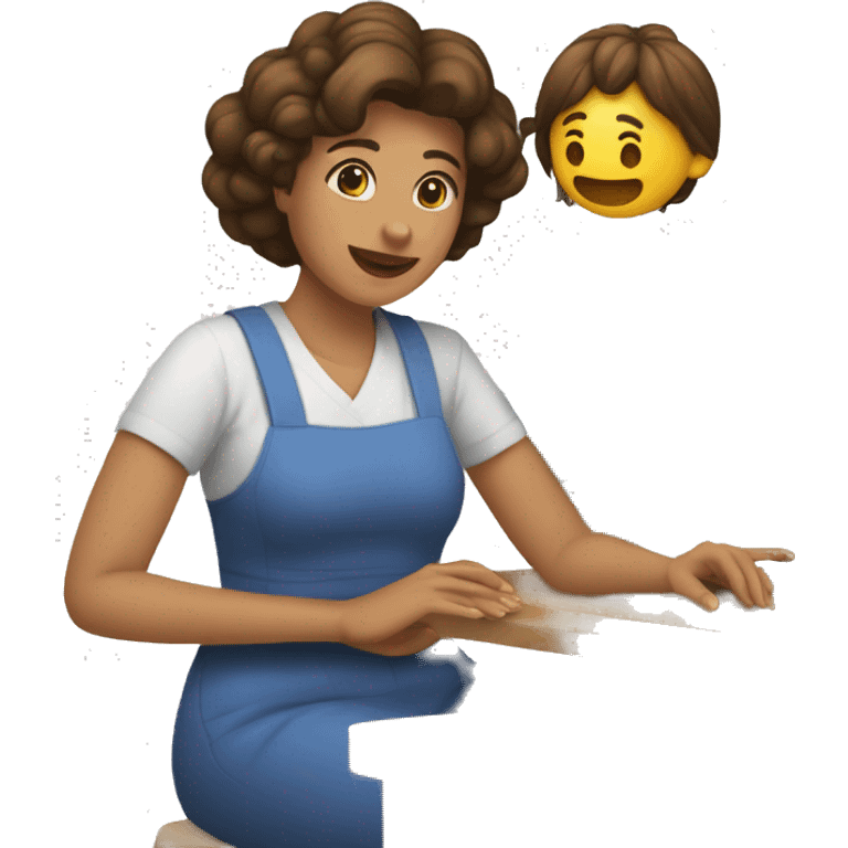 Mulher loira acenando com a mão e sorindo emoji